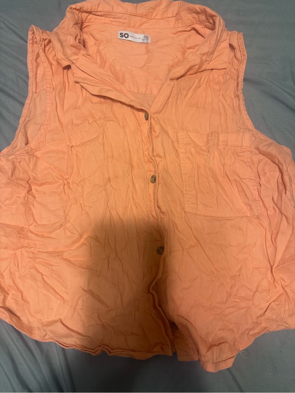 SO Peach Sleeveless Button-Up Pocket Top